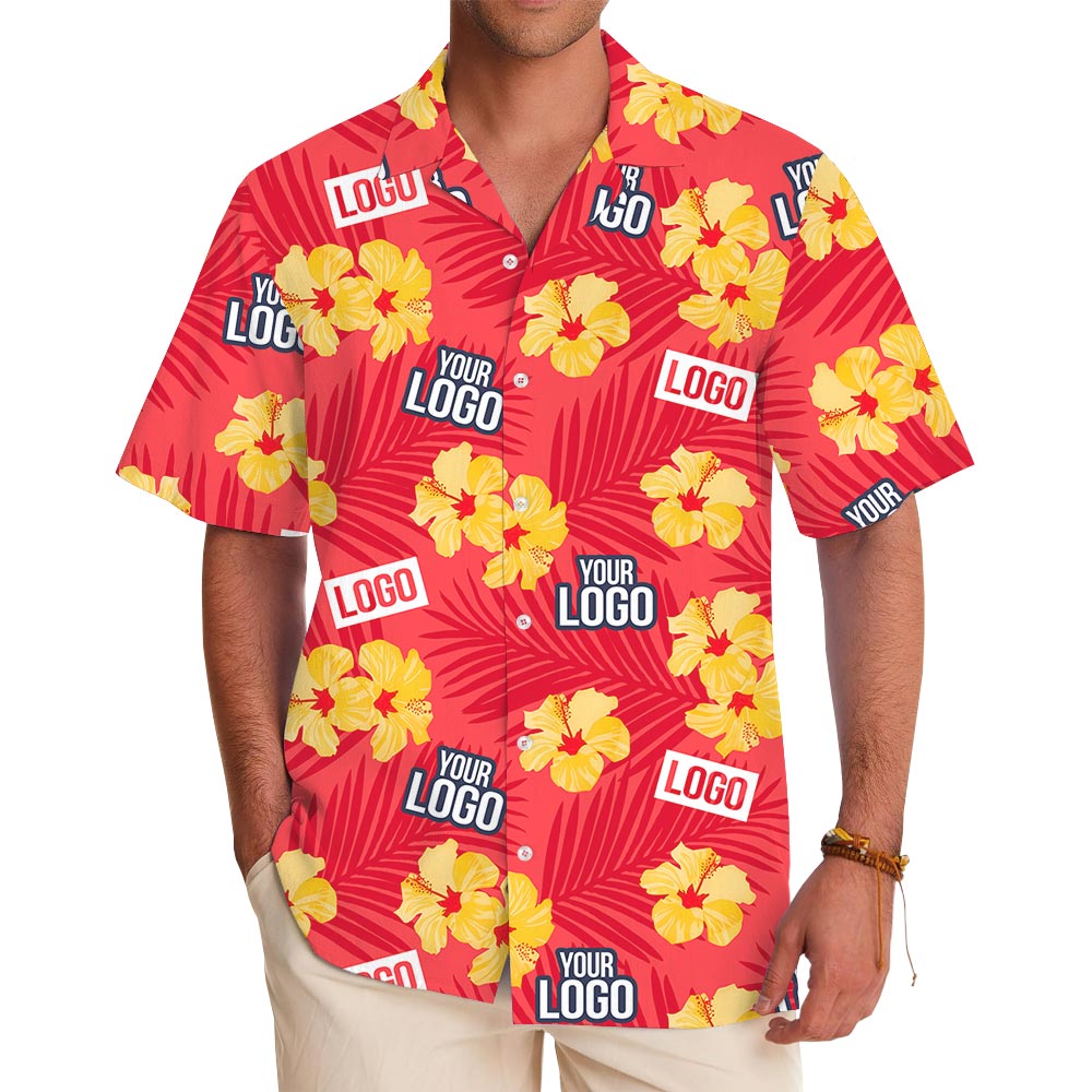 Team Logo Red Hawaiian Shirt With Hibiscus - variant image 1
