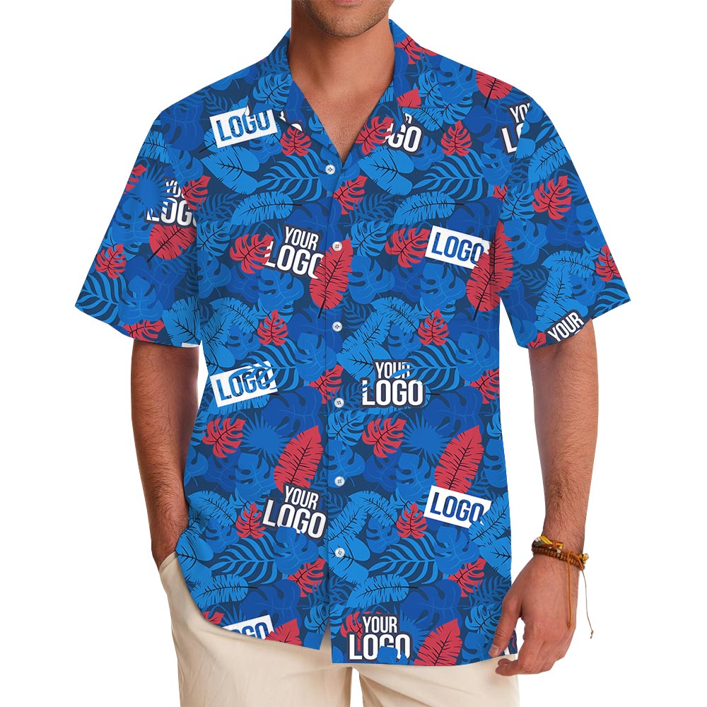 Custom Blue And Red Tropical Hawaiian Shirt With Company Logo - variant image 1