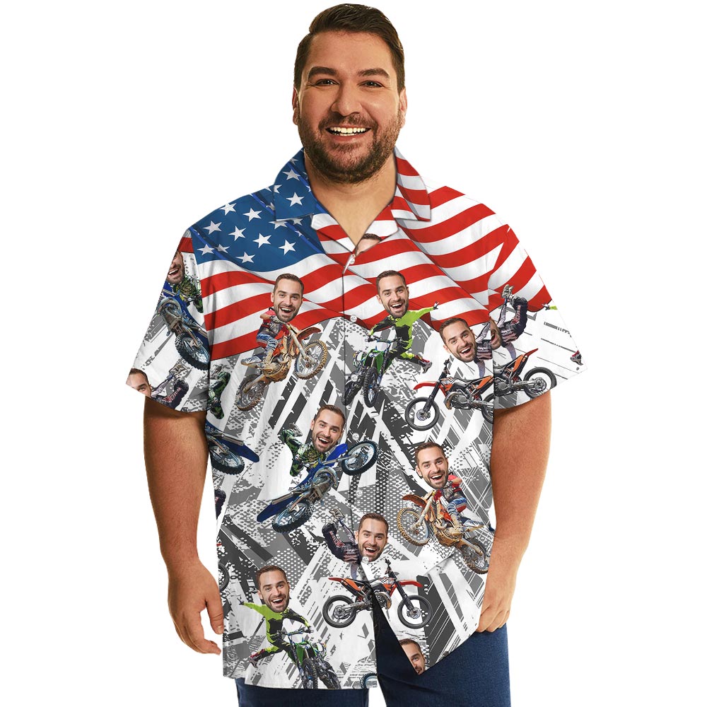 Custom Face Motocross Patriotic Hawaiian Shirt - variant image 1