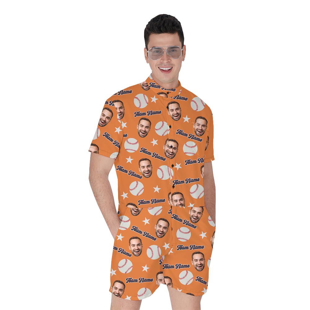 Orange Custom Jersey Number And Face Short Romper For Men - variant image 1