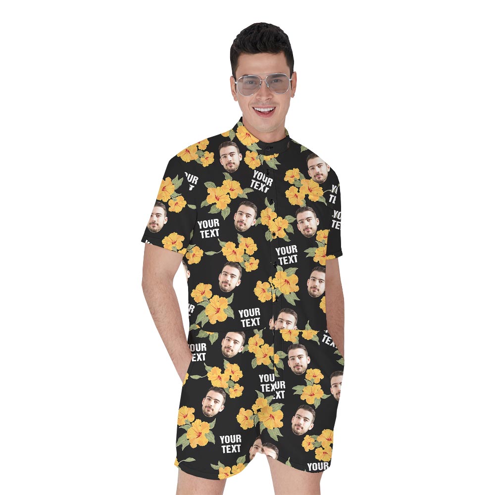 Black Floral Personalized Men's Romper With Multiple Faces - variant image 1