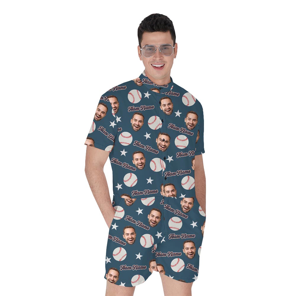Navy Custom Face And Number Baseball Romper For Men - variant image 1