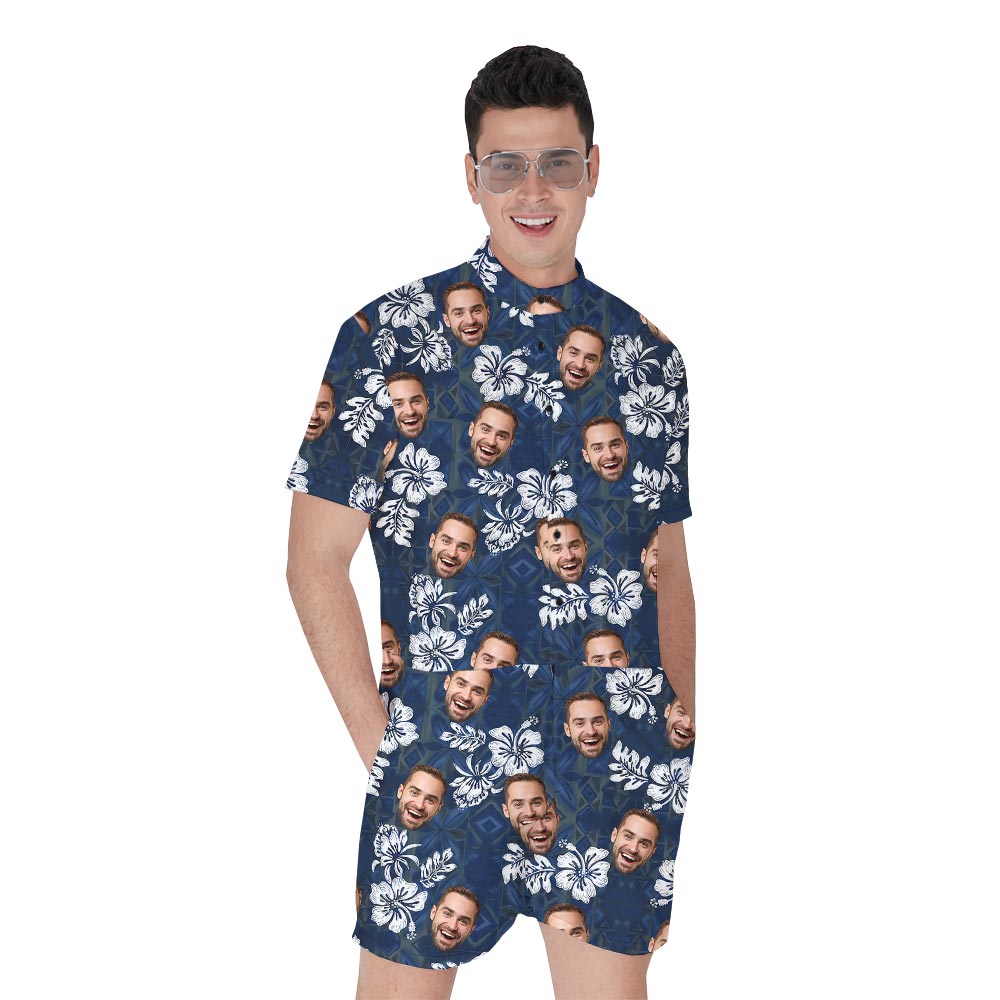 Vintage Navy Hawaiian Romper For Men With Photo - variant image 1