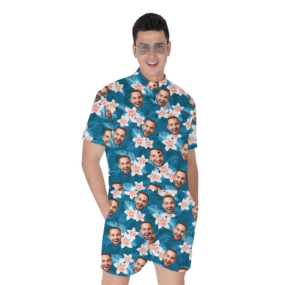 Customize Your Face Men's Hawaiian Romper Blue Theme - variant image 1