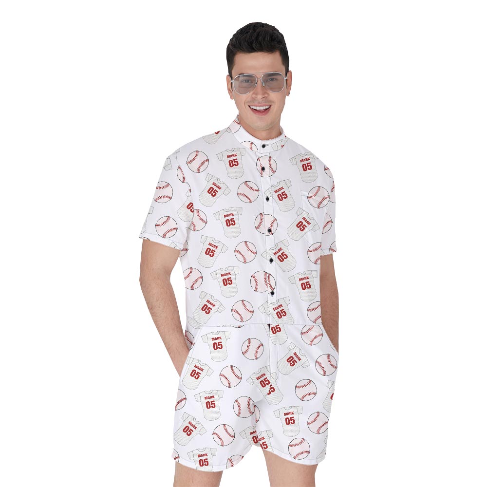 Custom Name And Number Baseball Theme Men's Romper - variant image 1