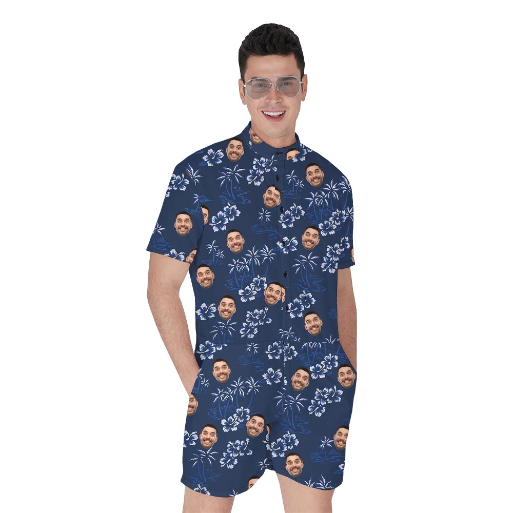 Navy Beach Theme Men's Romper With Custom Face - variant image 1