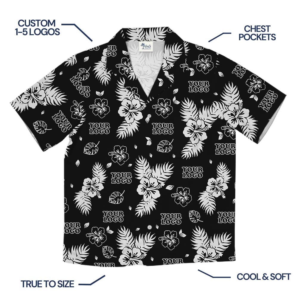 Floral Black Hawaiian Shirt With Group Logo