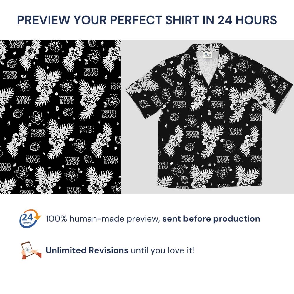 Floral Black Hawaiian Shirt With Group Logo