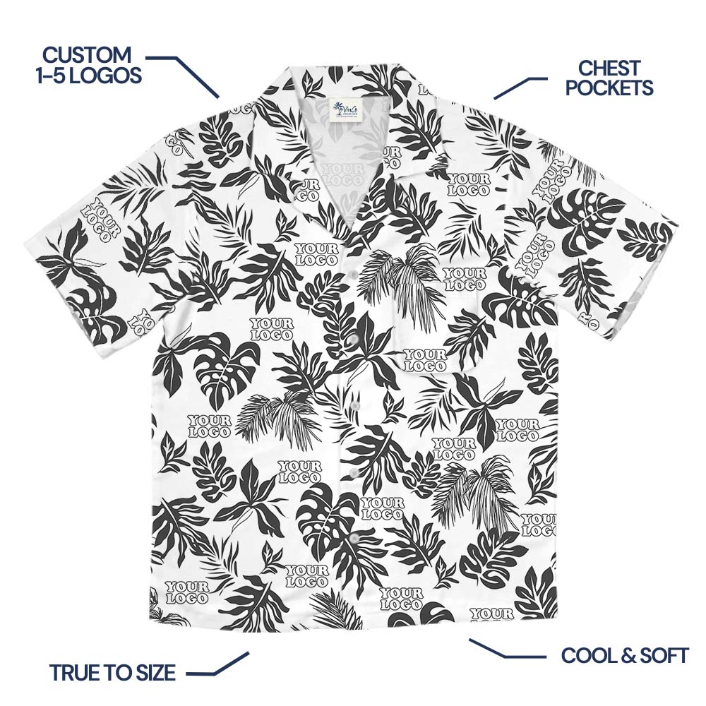White And Black Custom Logo Hawaiian Shirt For Team