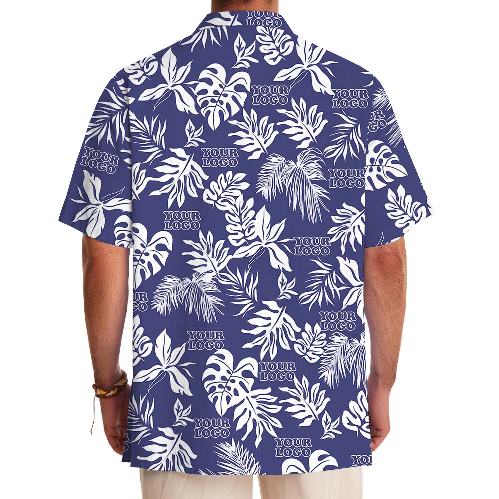 Navy Hawaiian Button Up Shirt With Custom Logo
