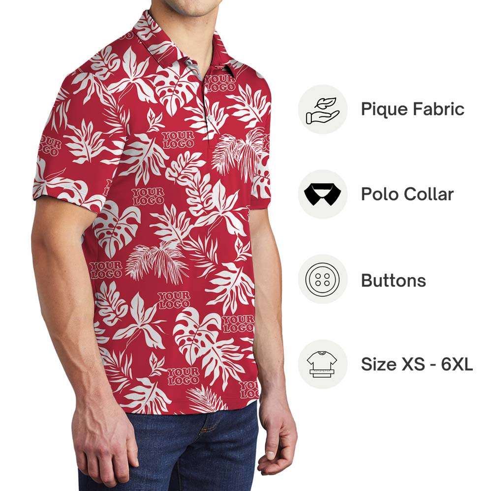 Elegant Tropical Leaf Red Collared Shirt For Men And Women
