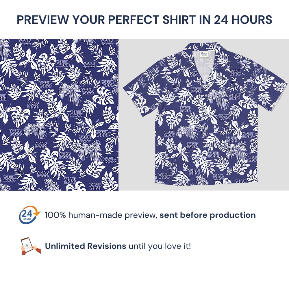 Navy Hawaiian Button Up Shirt With Custom Logo