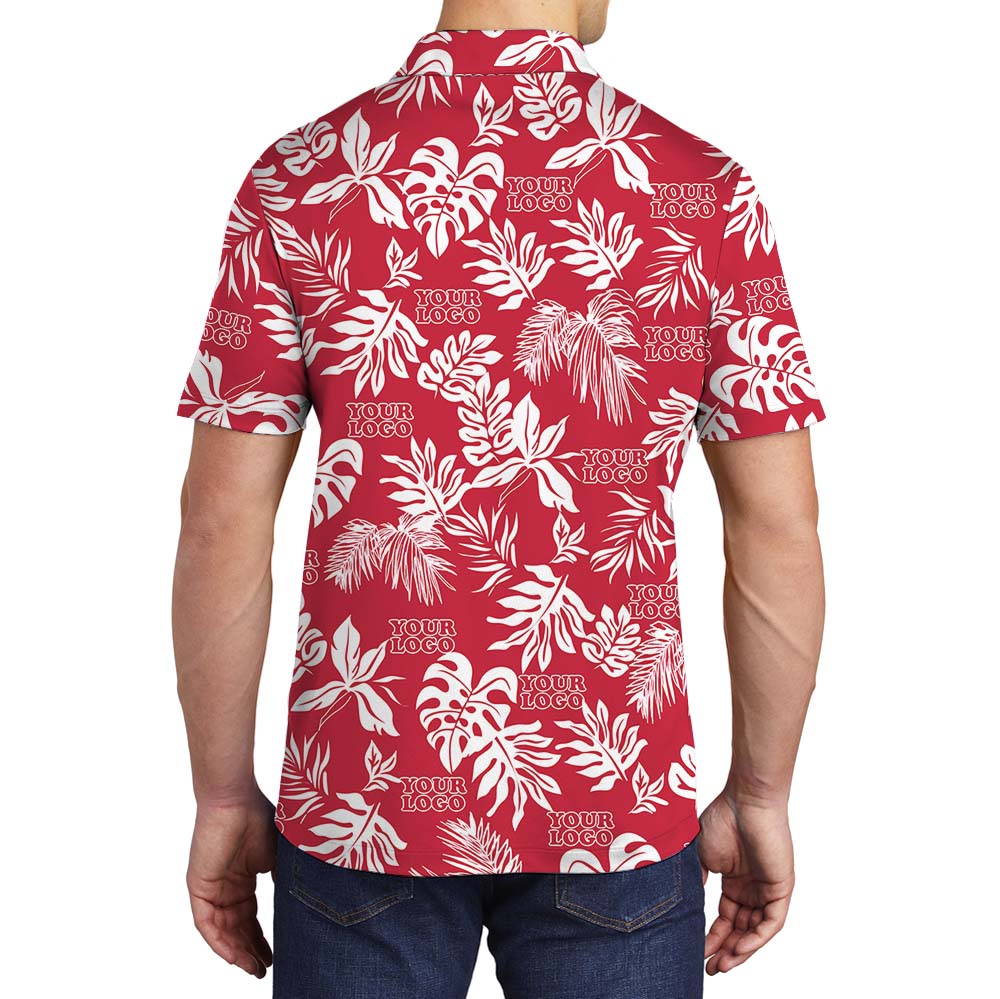 Elegant Tropical Leaf Red Collared Shirt For Men And Women