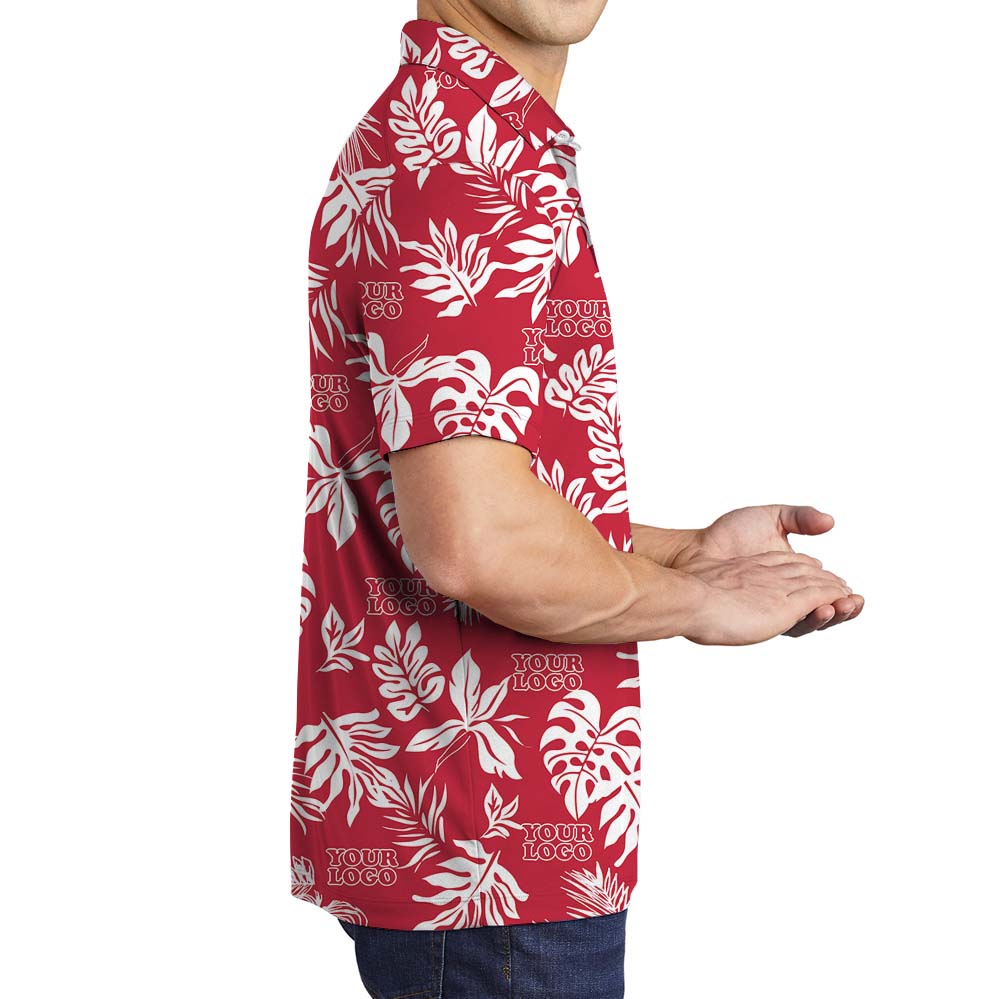 Elegant Tropical Leaf Red Collared Shirt For Men And Women