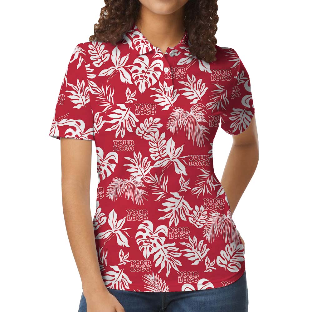 Elegant Tropical Leaf Red Collared Shirt For Men And Women