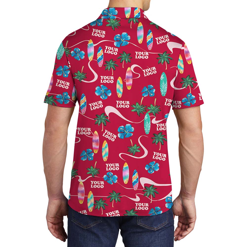 Red Beach Theme Polo Shirt With Logos