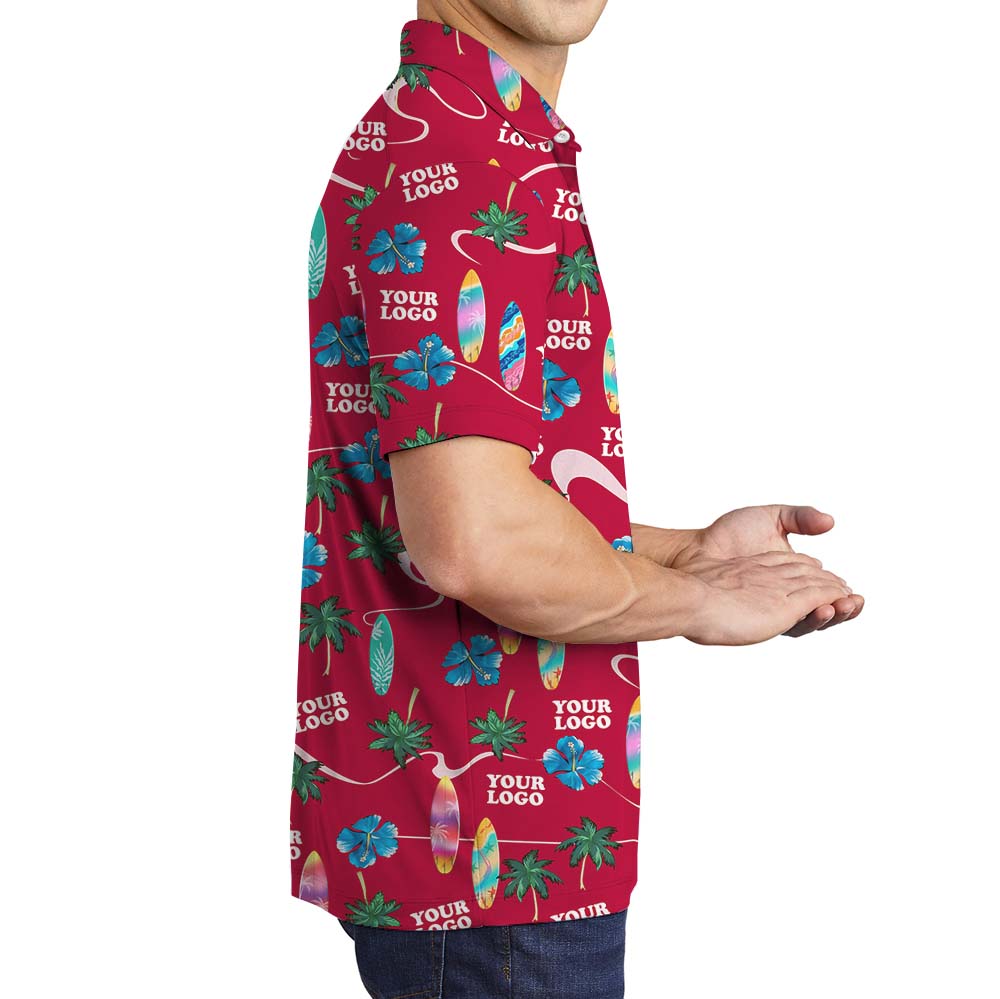 Red Beach Theme Polo Shirt With Logos