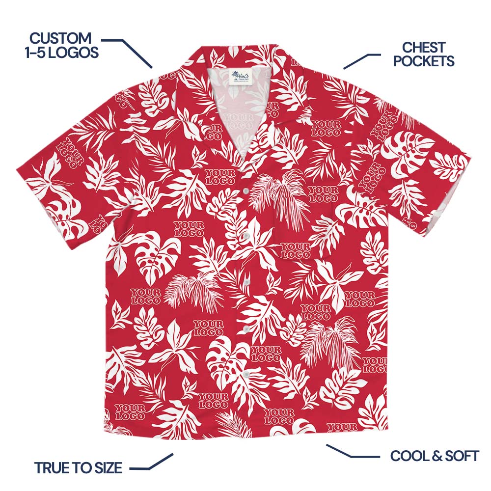 Tropical Leaf Red Hawaiian Shirt With Custom Logos