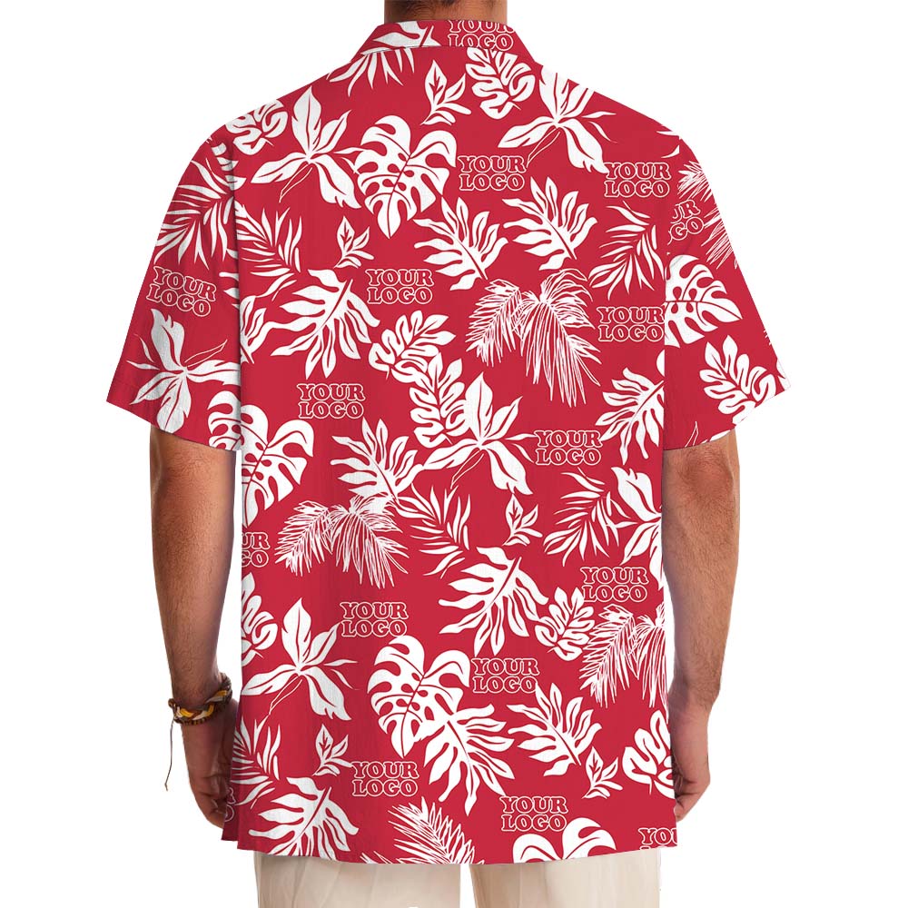 Tropical Leaf Red Hawaiian Shirt With Custom Logos
