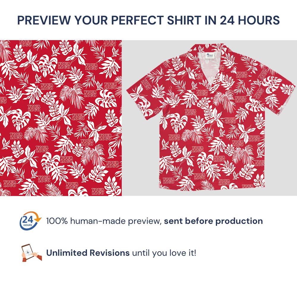 Tropical Leaf Red Hawaiian Shirt With Custom Logos