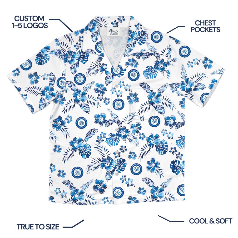 White And Blue Custom Logo Hawaiian Shirt With Preview