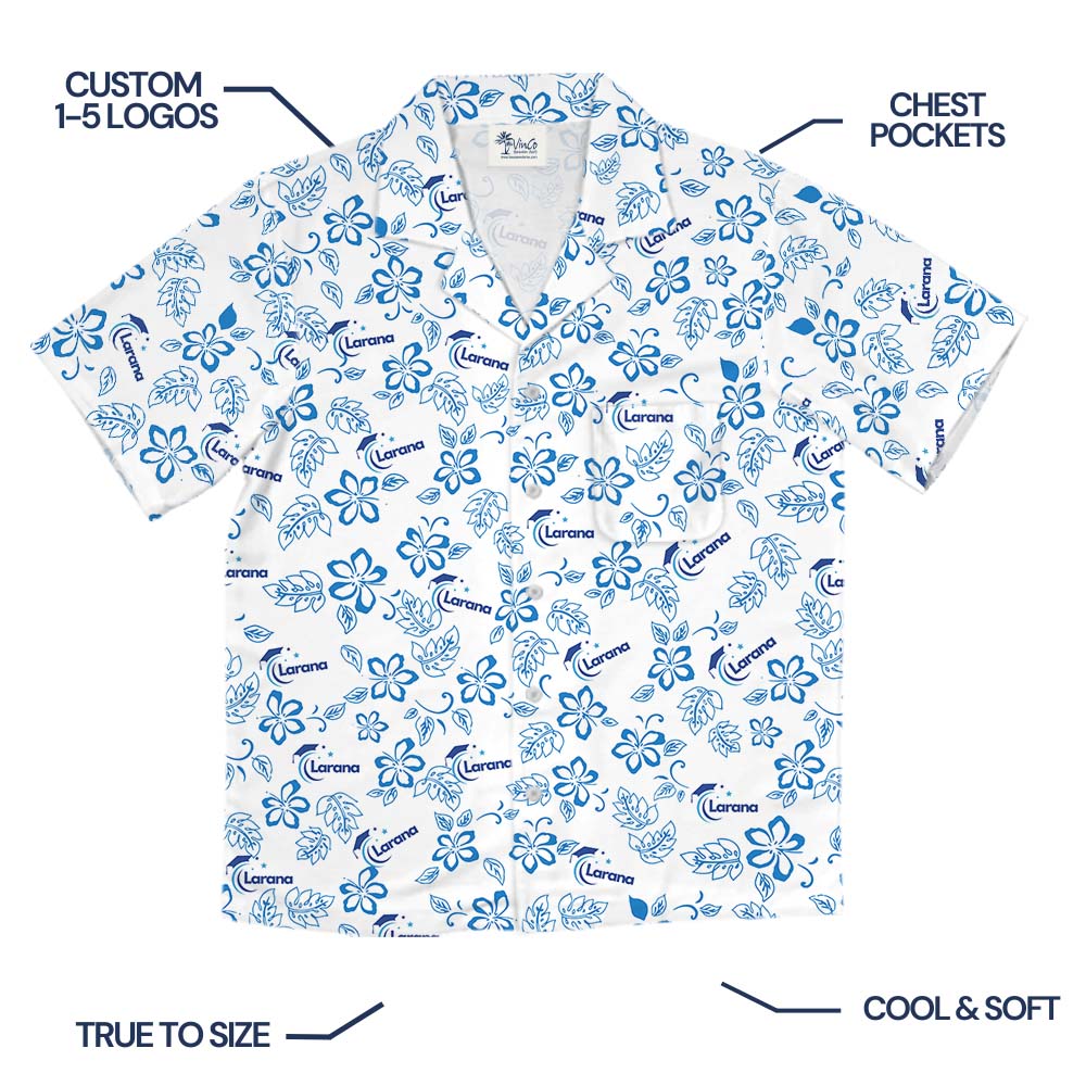 White And Blue Floral Hawaiian Shirt With Logo