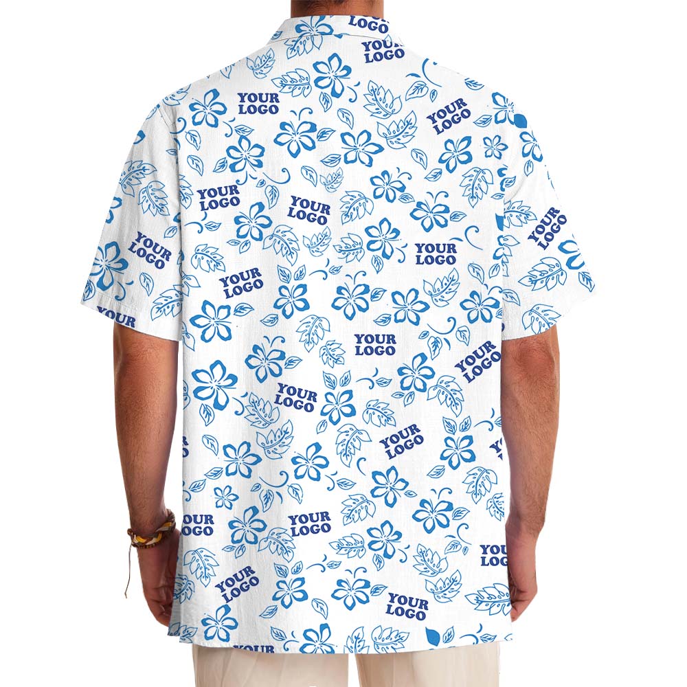 White And Blue Floral Hawaiian Shirt With Logo