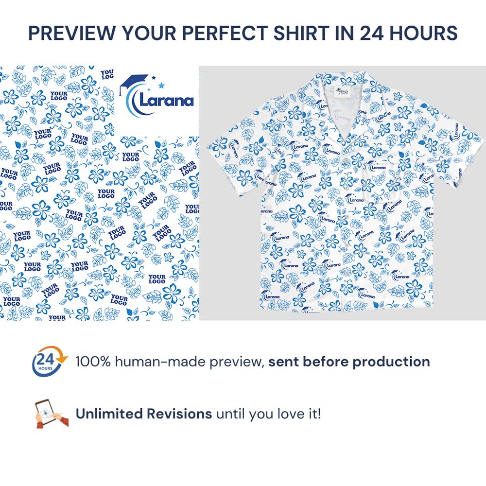 White And Blue Floral Hawaiian Shirt With Logo