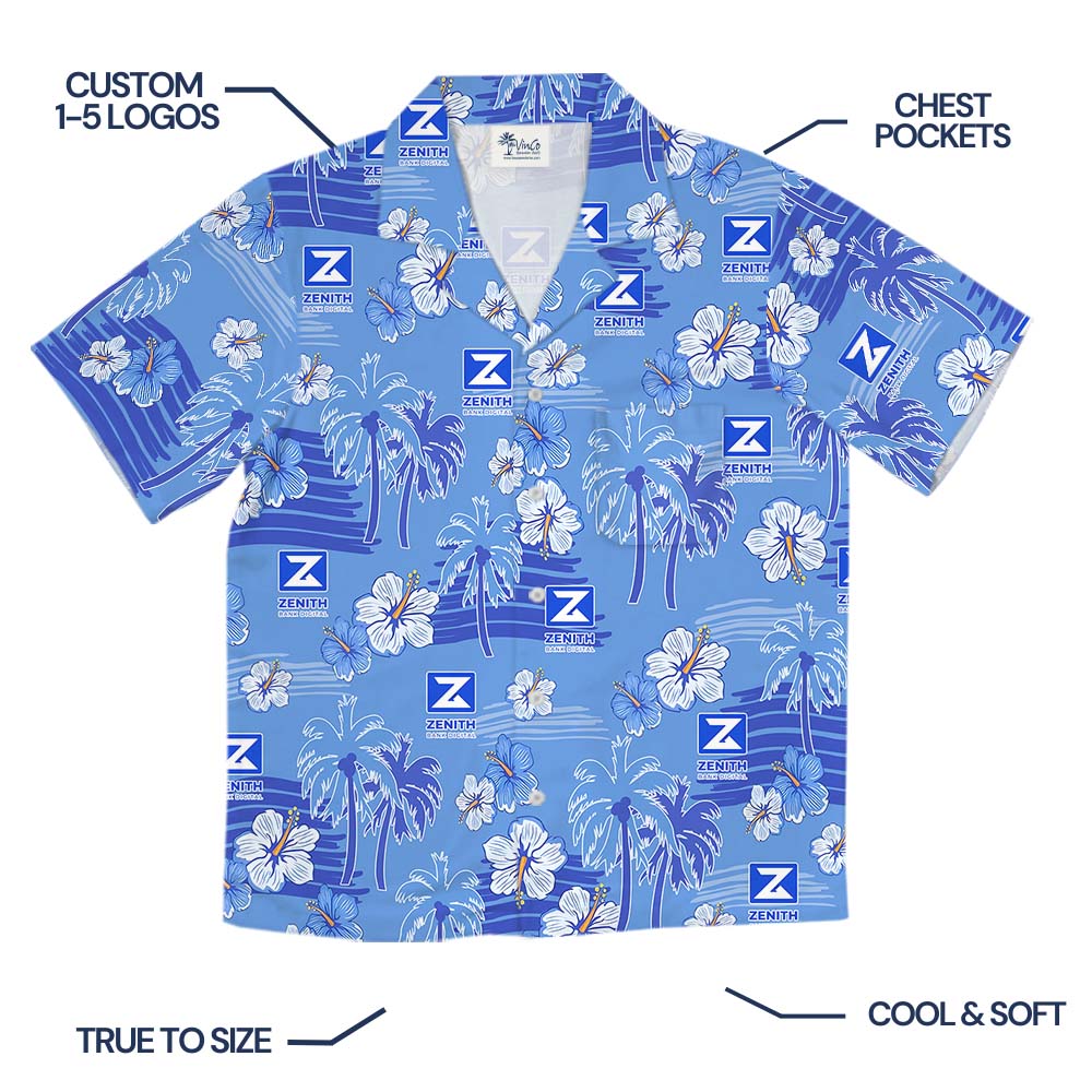 Blue Beach Palm Tree Hawaiian Shirt With Your Logo