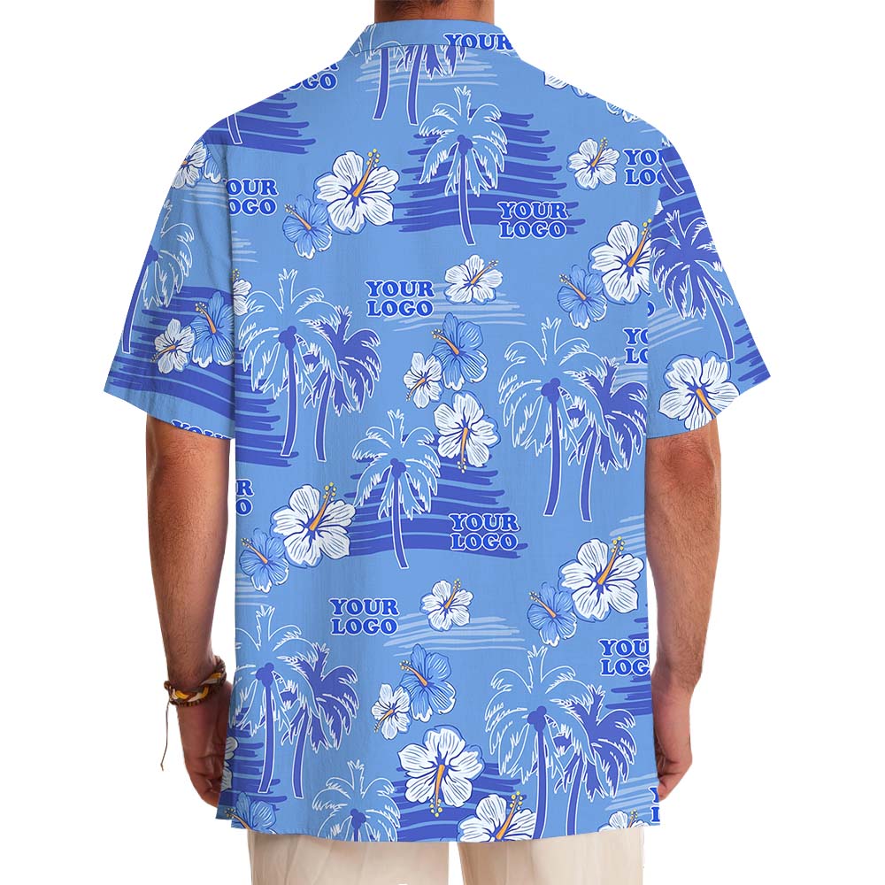 Blue Beach Palm Tree Hawaiian Shirt With Your Logo