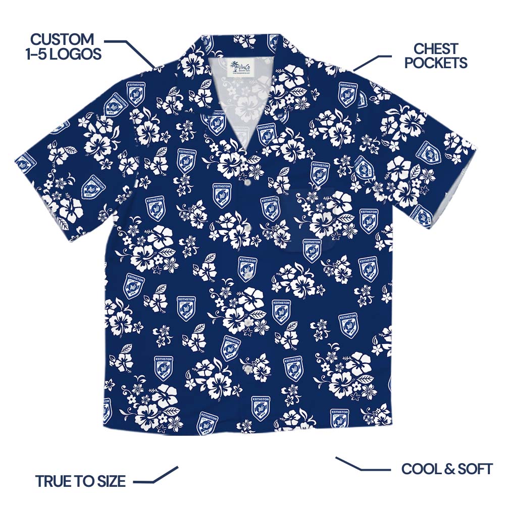 Blue Floral Hawaiian Button Up Shirt With Custom Logo