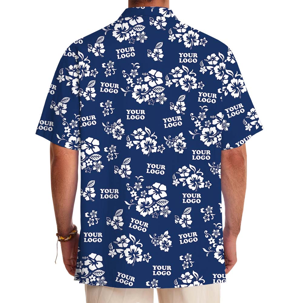 Blue Floral Hawaiian Button Up Shirt With Custom Logo