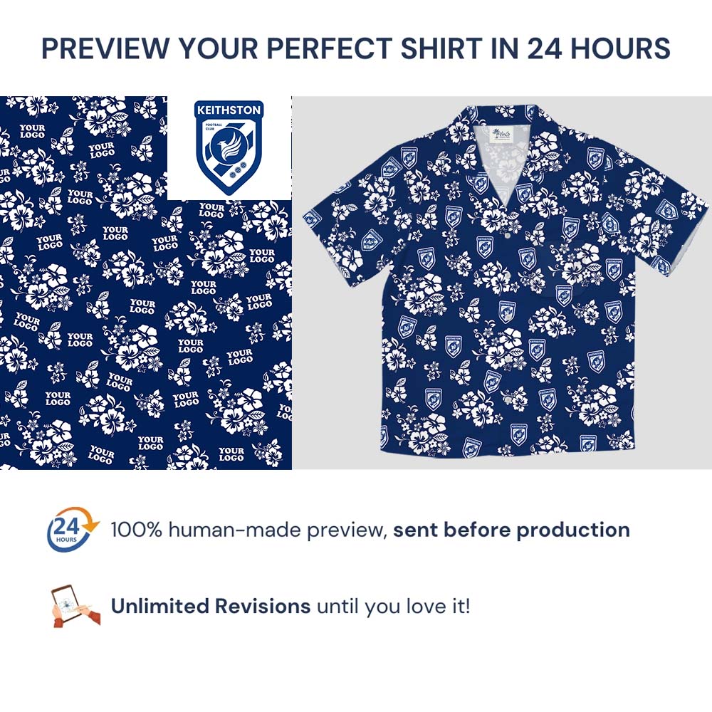 Blue Floral Hawaiian Button Up Shirt With Custom Logo