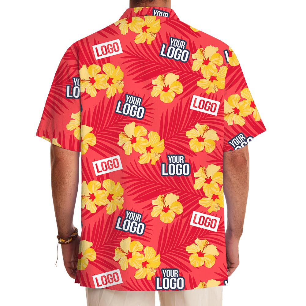 Team Logo Red Hawaiian Shirt With Hibiscus