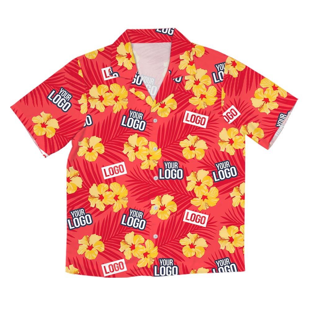 Team Logo Red Hawaiian Shirt With Hibiscus