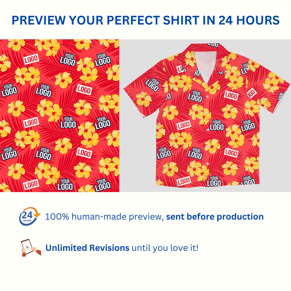 Team Logo Red Hawaiian Shirt With Hibiscus