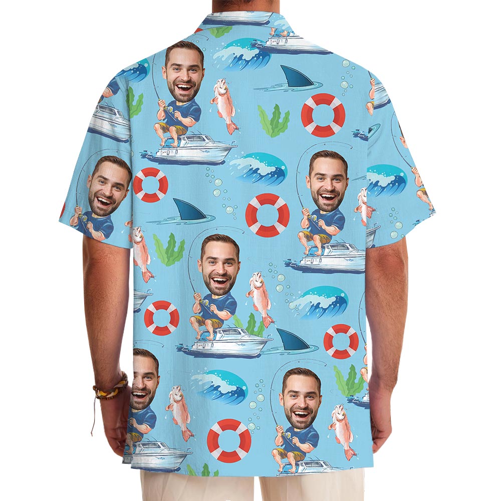 Blue Custom Face Fishing Men's Hawaiian Shirt