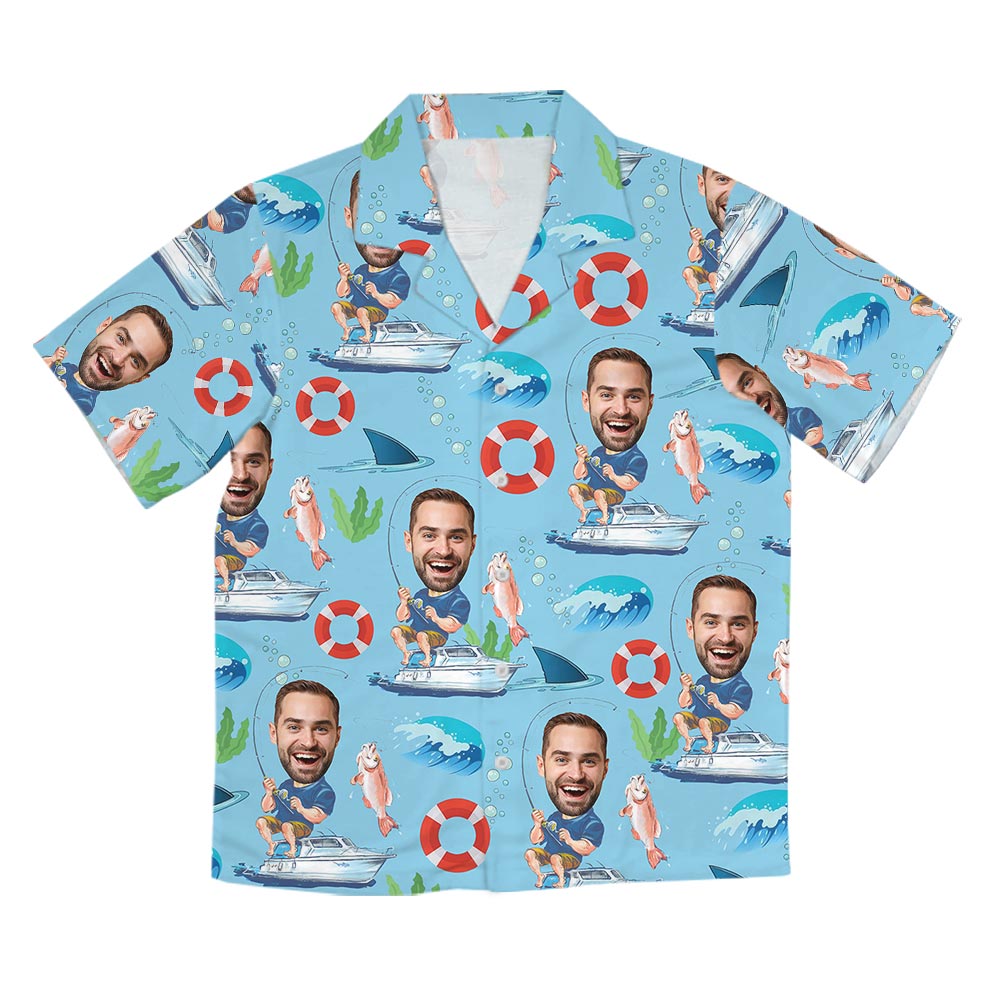 Blue Custom Face Fishing Men's Hawaiian Shirt