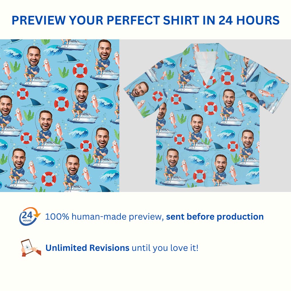 Blue Custom Face Fishing Men's Hawaiian Shirt