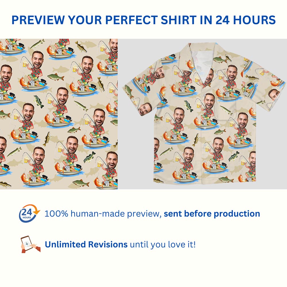 Funny Custom Face Fisherman Button Up Hawaiian Shirt