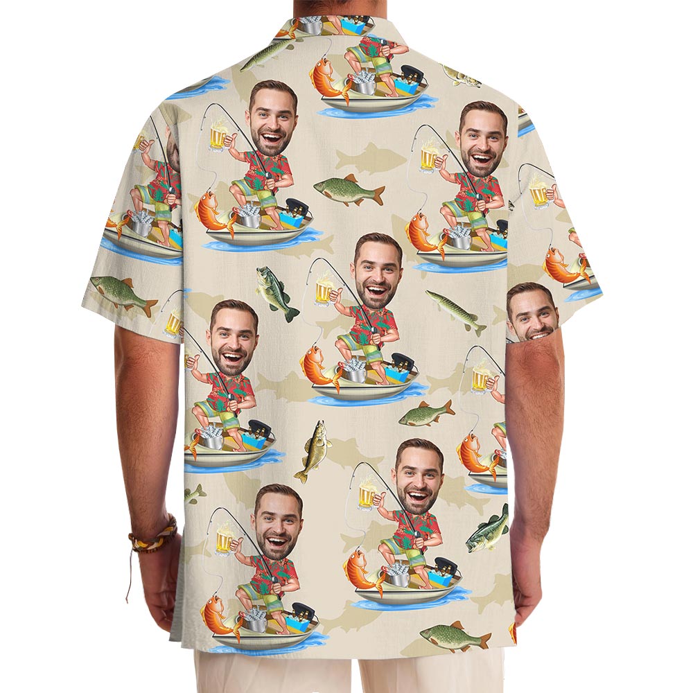 Funny Custom Face Fisherman Button Up Hawaiian Shirt
