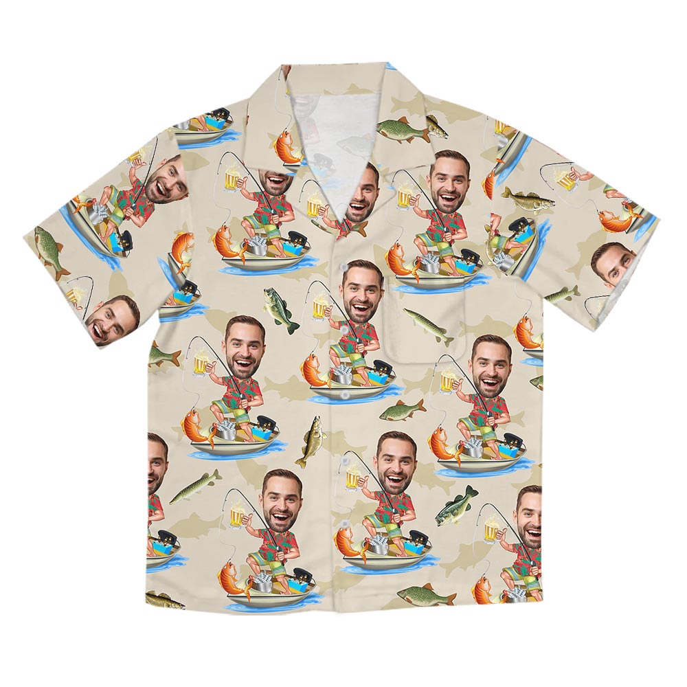 Funny Custom Face Fisherman Button Up Hawaiian Shirt
