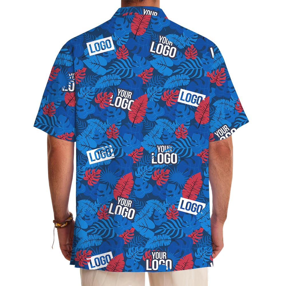 Custom Blue And Red Tropical Hawaiian Shirt With Company Logo