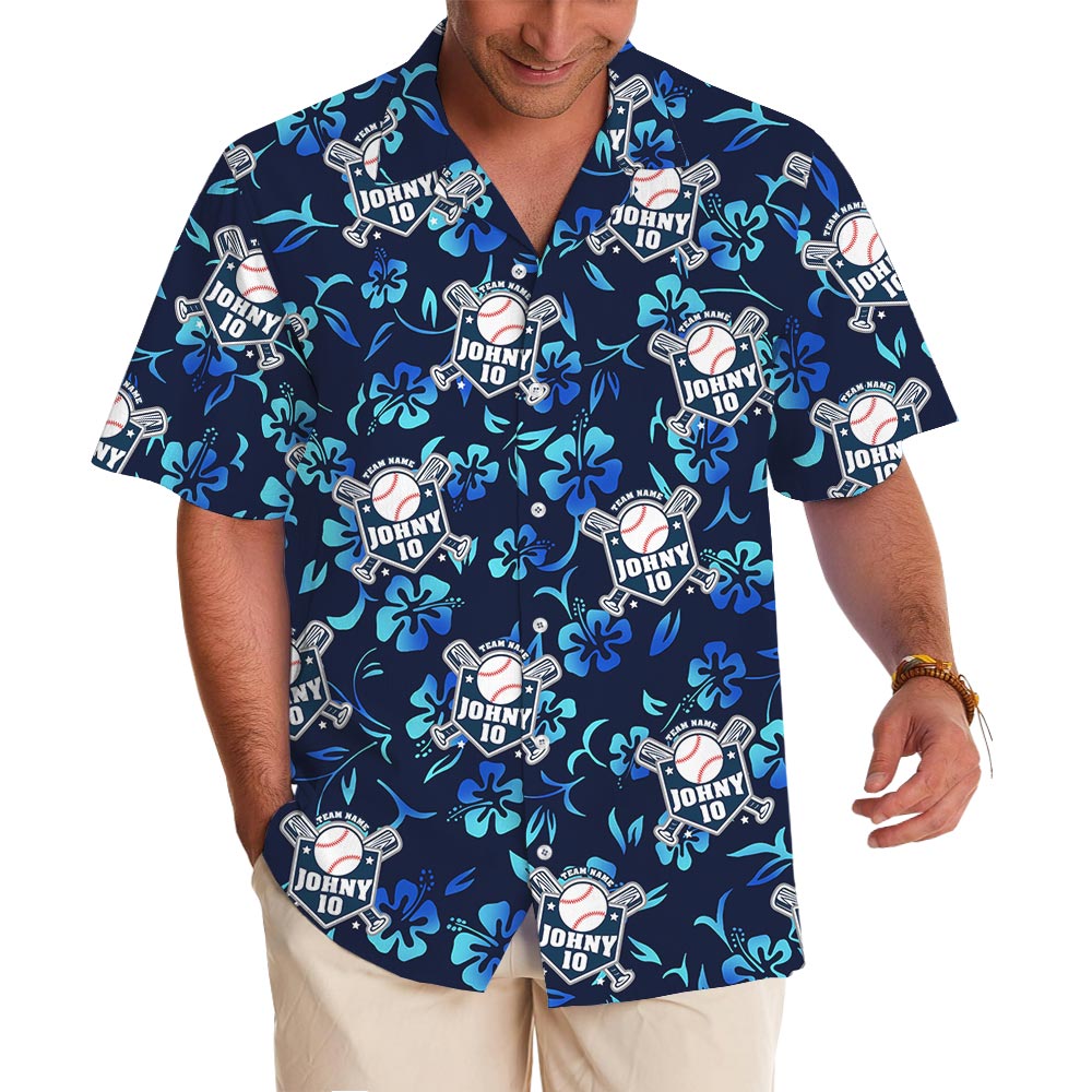 Navy Matching Tropical Shirts For Team With Logo
