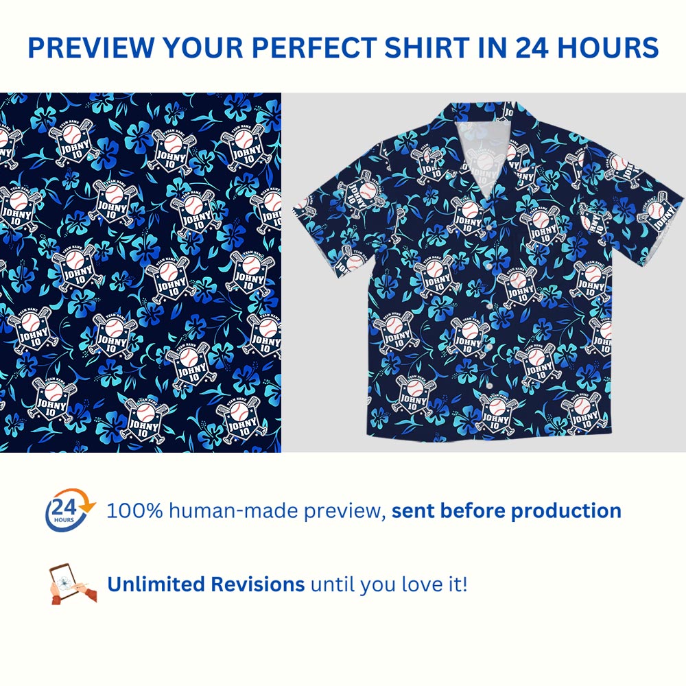 Navy Matching Tropical Shirts For Team With Logo