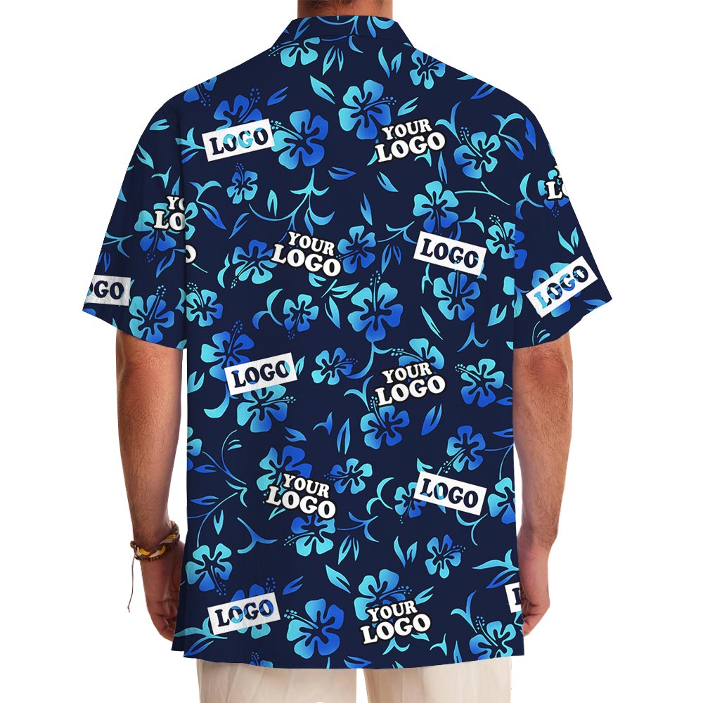Navy Matching Tropical Shirts For Team With Logo