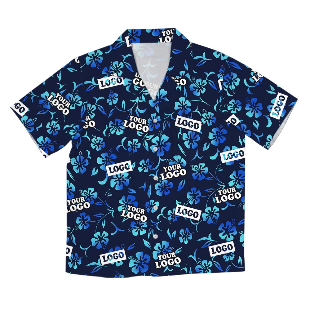 Navy Matching Tropical Shirts For Team With Logo