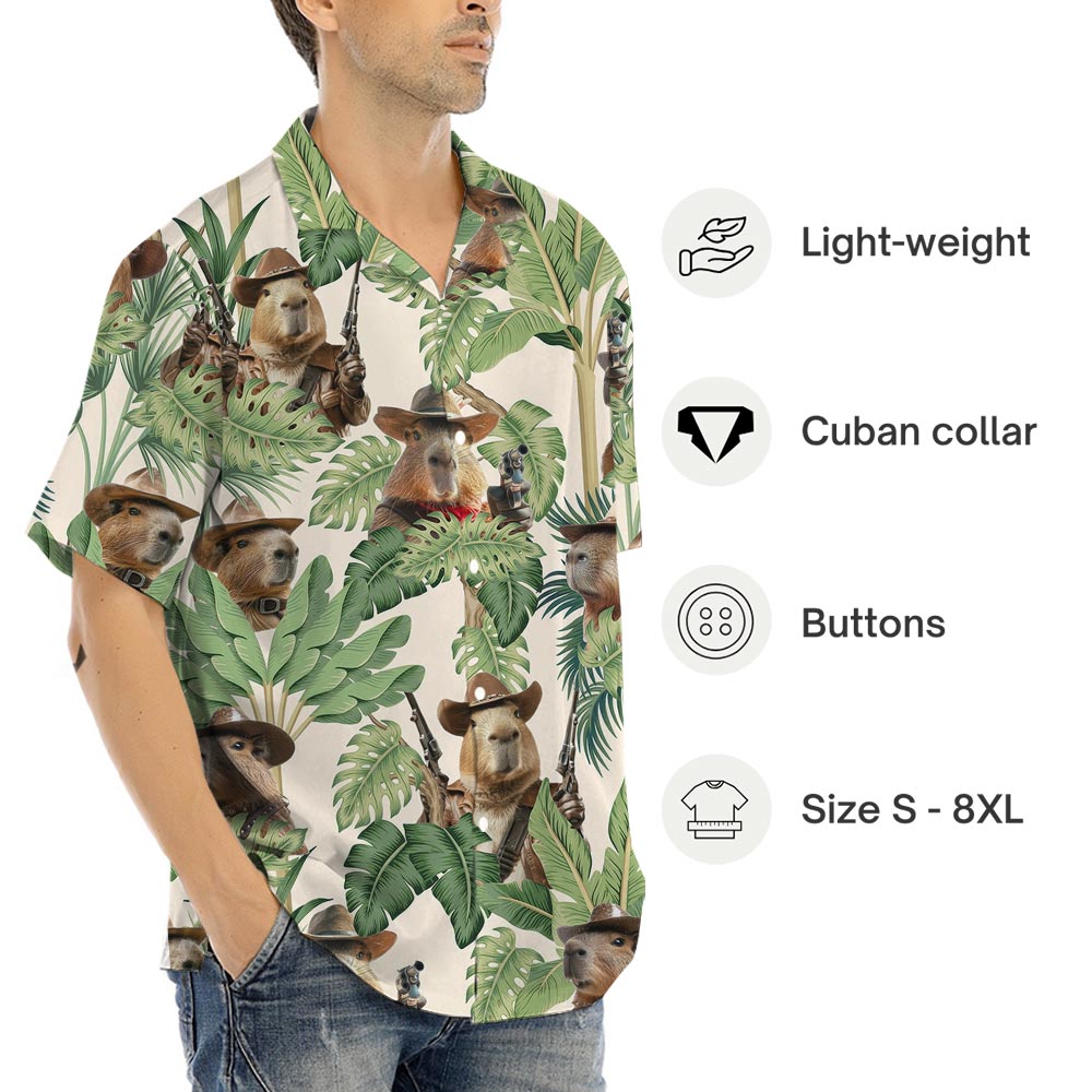 Funny Capybara Cowboy Tropical Shirt Button Up