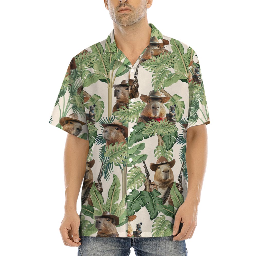 Funny Capybara Cowboy Tropical Shirt Button Up
