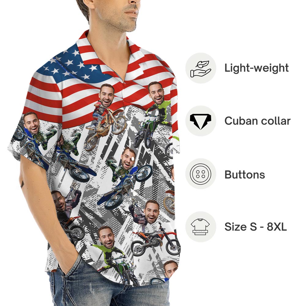 Custom Face Motocross Patriotic Hawaiian Shirt